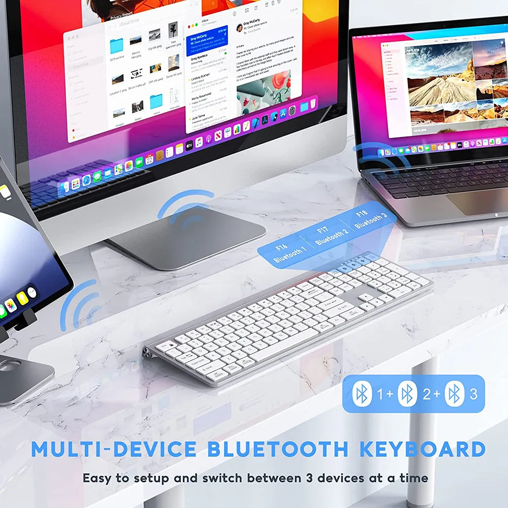 108 Keys Wireless Bluetooth Keyboard With Numeric Keypad Type-C Rechargeable Silent Keyboard For Laptop PC Windows Android Apple