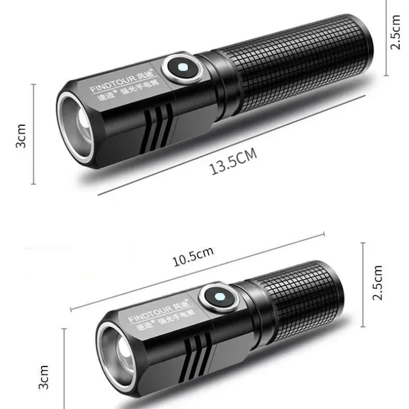 XHP50 Super Bright LED Flashlight USB Mini Torch Rechargeable Zoom Fishing Lantern Powerful 3 Lighting Mode for Hiking Camping