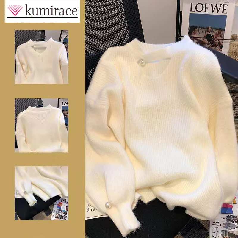 Autumn and Winter New French Gentle Style Sweet Loose Long Sleeved Sweater Knitted Sweater Women's Design Sense Niche Versatile