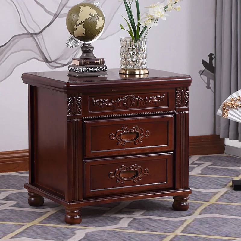

Chinese solid wood bedside table antique carved walnut home with lock bedroom bedside storage cabinet free installation