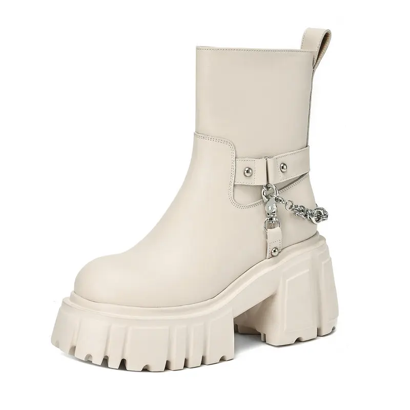 2025 Autumn Winter Fashion Women's Boots Thick-soled and Chunky Heels 100% Genuine Leather Boots High-quality Dance Shoes