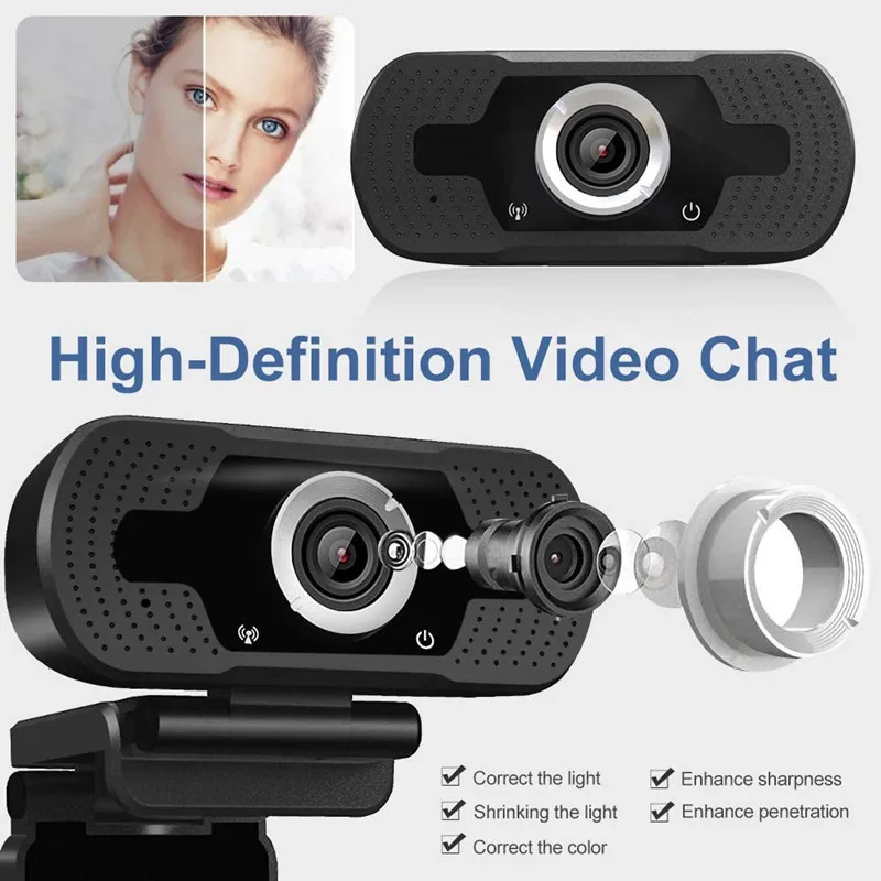 Smart Home Mini Webcam with Own 110 ° 1080P HD Wide Angle Built-in Stereo Microphone Support for Lens Autofocus Plug and Play