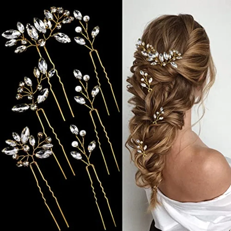 

6 Pieces Bride Hair Pins Rhinestones Hair Accessories for Women Crystal Wedding Hair Pcs for Bride Women Girls Bridesmaids