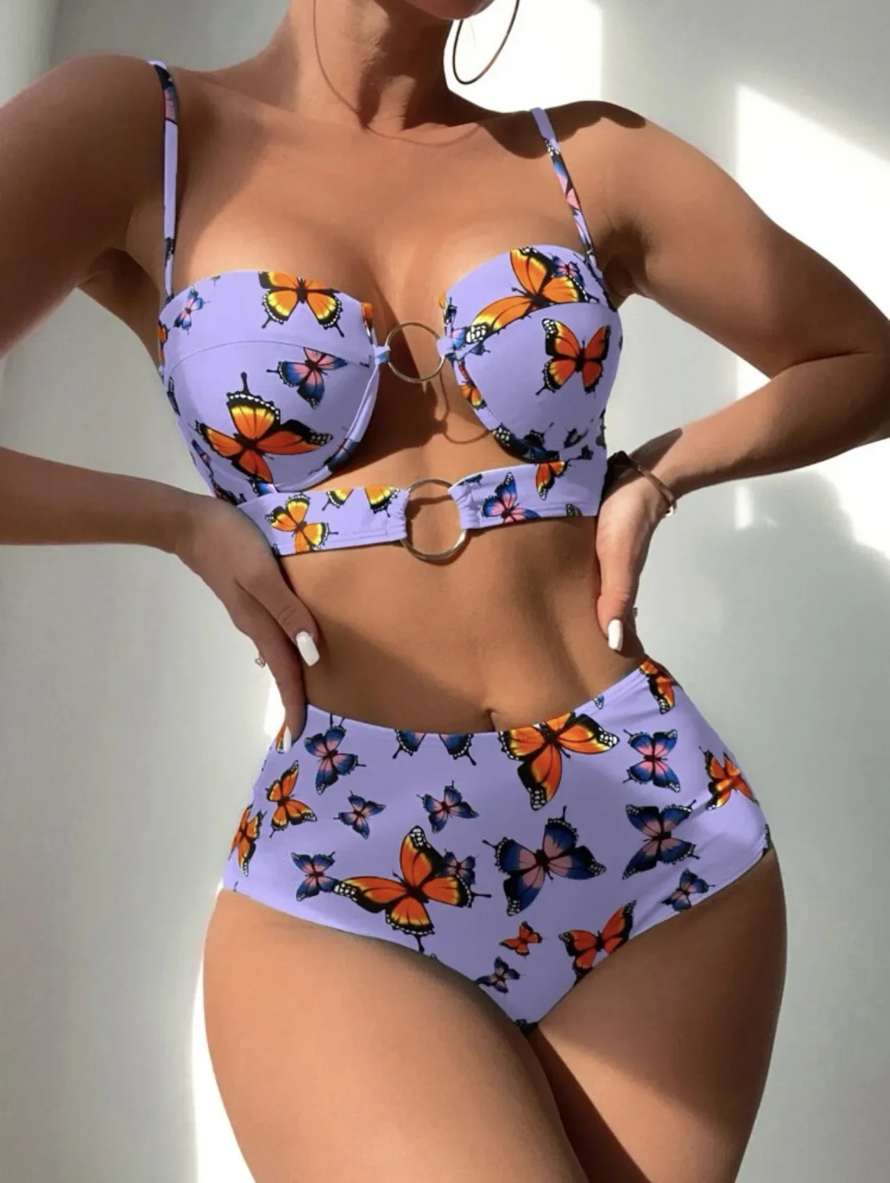 2024 Summer New Print Strapped Swimwear Women Sexy High Waist Push Up Bikini Hollow Backless Swimsuit Beach Female Bathing Suit