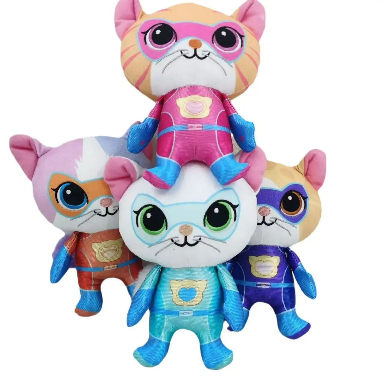 Super Kitties Team Anime Plush Toys Crystal Super Soft Plush Toy Doll Blue Kitten Green Kitten Yellow Kitten Toy doll Kids gift