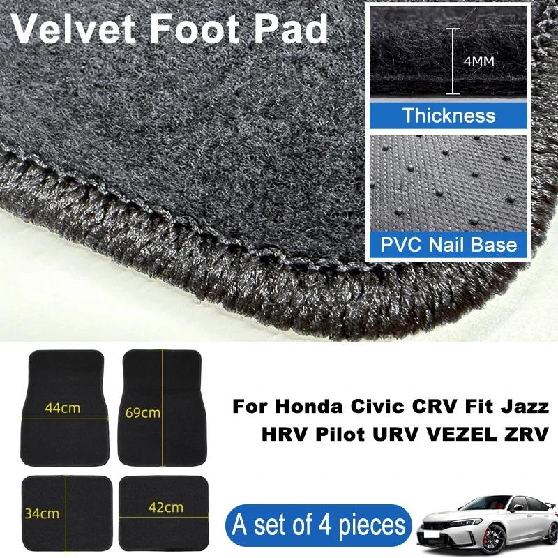 

For Honda Civic CRV Fit Jazz HRV Pilot URV VEZEL ZRV Car Floor Mats Black Non-Slip 4Pcs Front & Rear Foot Mats Carpets Rugs