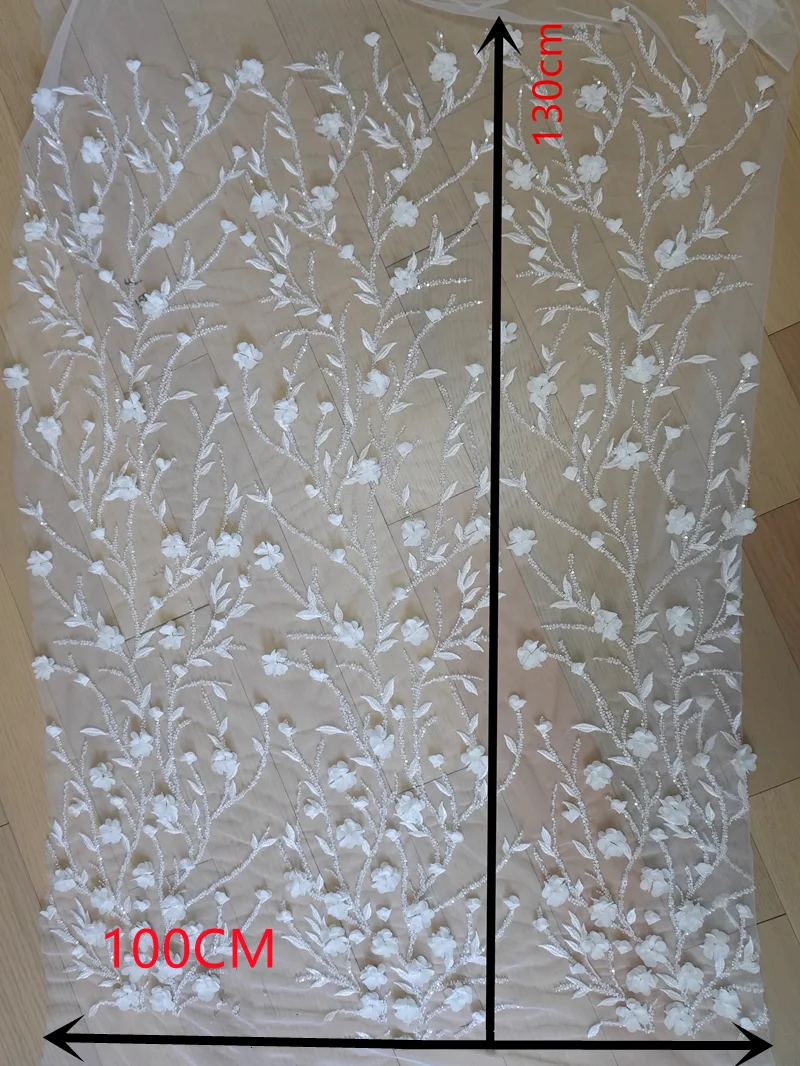2025 Neues Design. 3D-Chiffon-Applikation mit Perlenstickerei. Zweige Blumen Hochwertiges Brautkleid Weißes Kleid Nähen Stoff Spitze – Detail 2