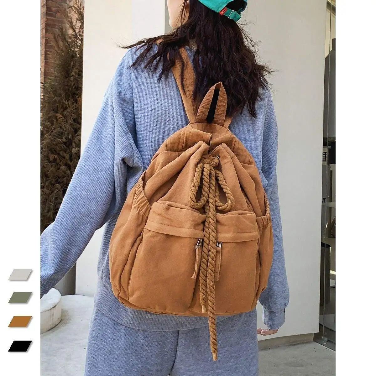 

Casual Canvas Backpack for Women College Students Simple Style Double Shoulder Bag High School Students Junior High School