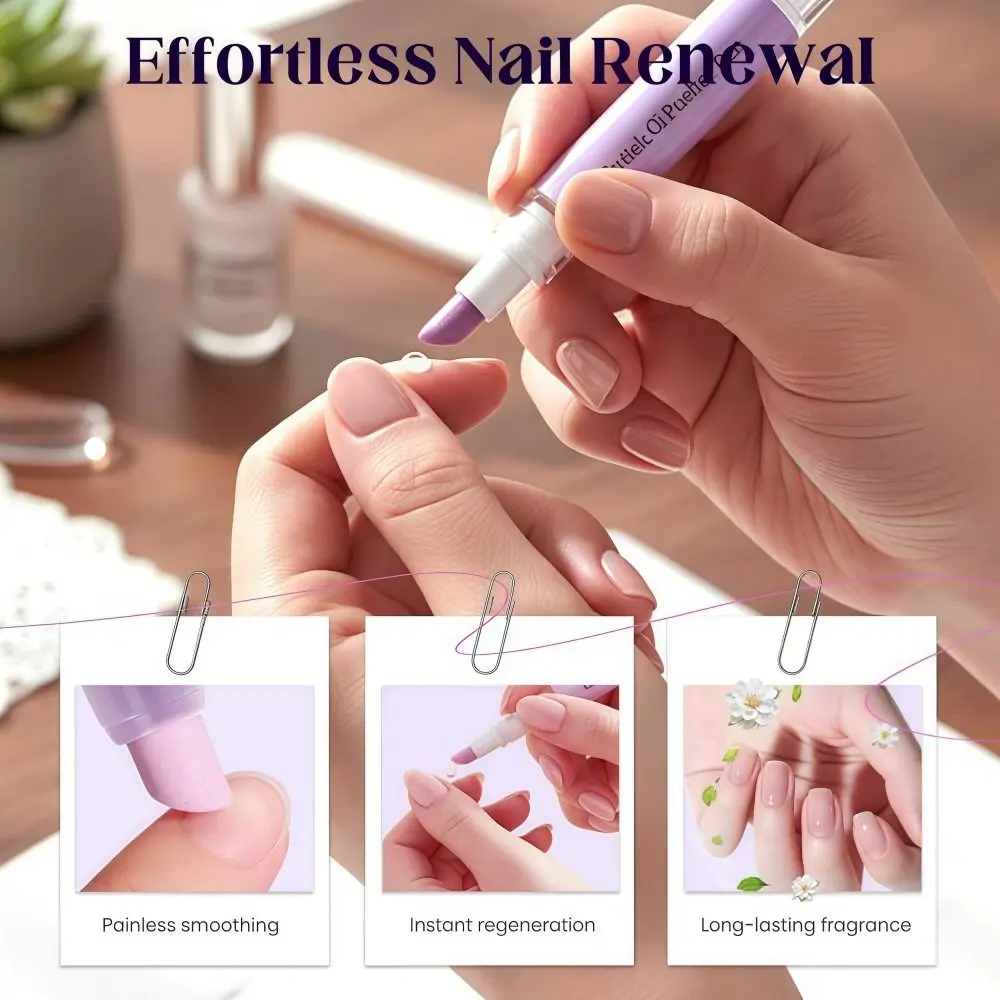 2-in-1 Cuticle Oil Pusher Pen Moisturizing 2ML Nail Cuticle Protectant Pen Portable Nail Brighten Nail Polish Pen Nail Care Tool