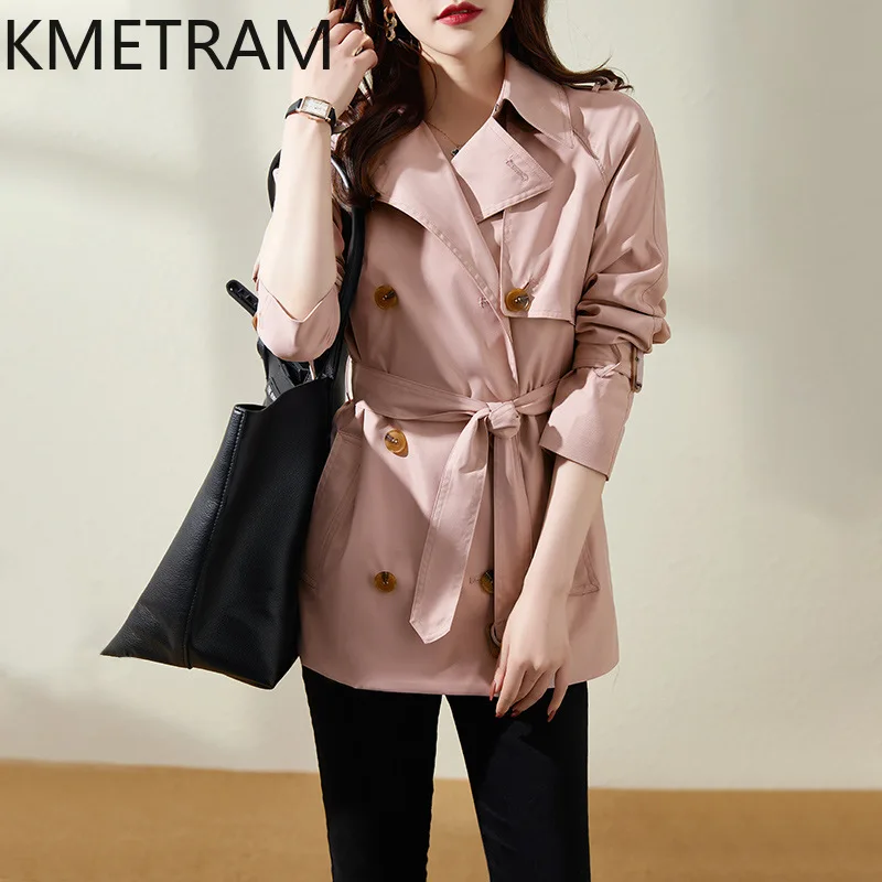 

KMETRAM Luxury Trench Coats Turn-down Collar Short Coat Elegant New in Outerwears Fall Clothes 2024 Women Ветровка Женская