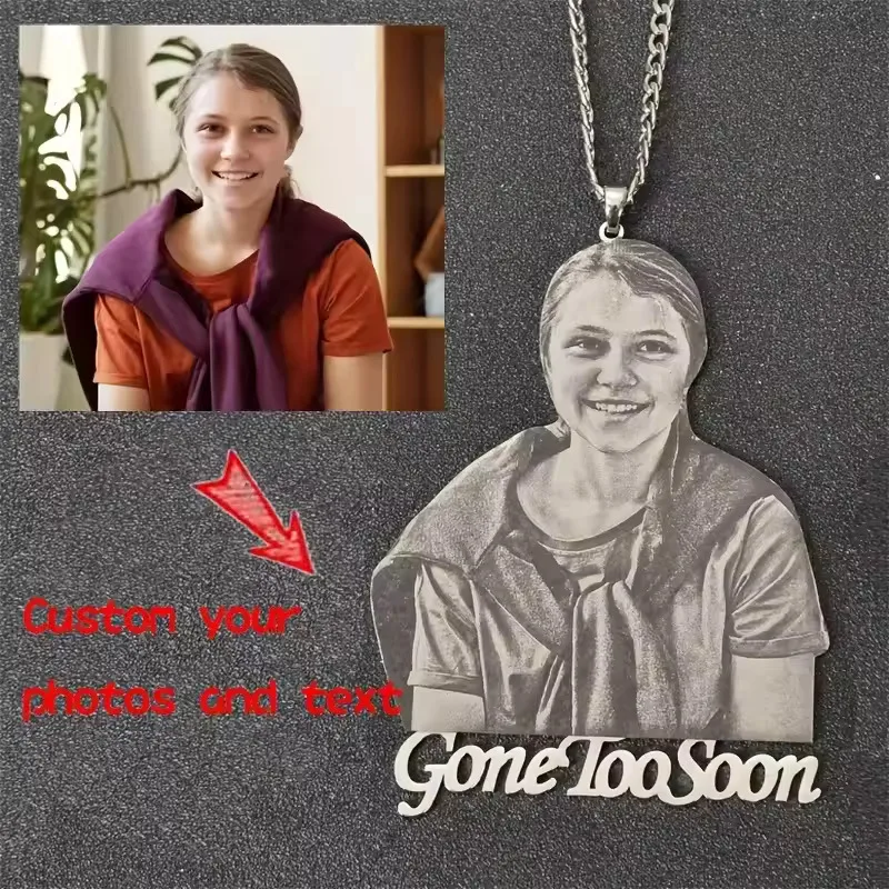 

Custom Photo Nameplate Pendant Personalized Laser Engraved Portrait Necklace with 5mm Chain Christmas Gift for Kids Family Gifts