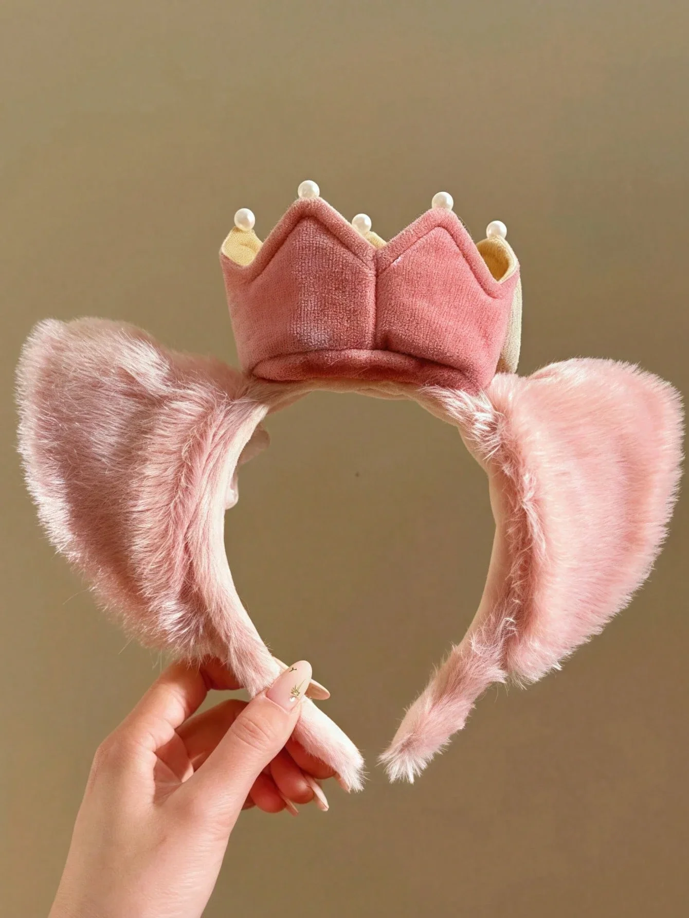 

1pc Animal Ear Crown Bow Knot Musical Note Cartoon Fox Fantasy Celebration Face Mask Headband, Cute Casual Party Pink Dream