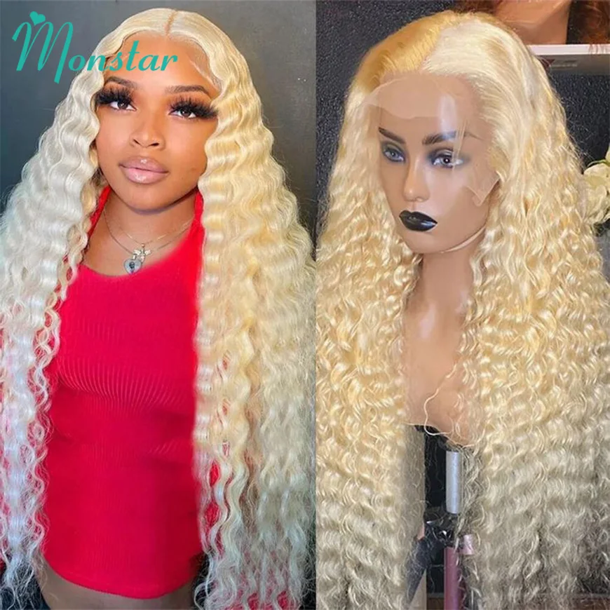 613 Honey Blonde Color 13x6 HD Transparent Deep Wave Frontal Wig Bone Straight Vietnamese Raw Hair Wigs Body Wave Lace Front Wig