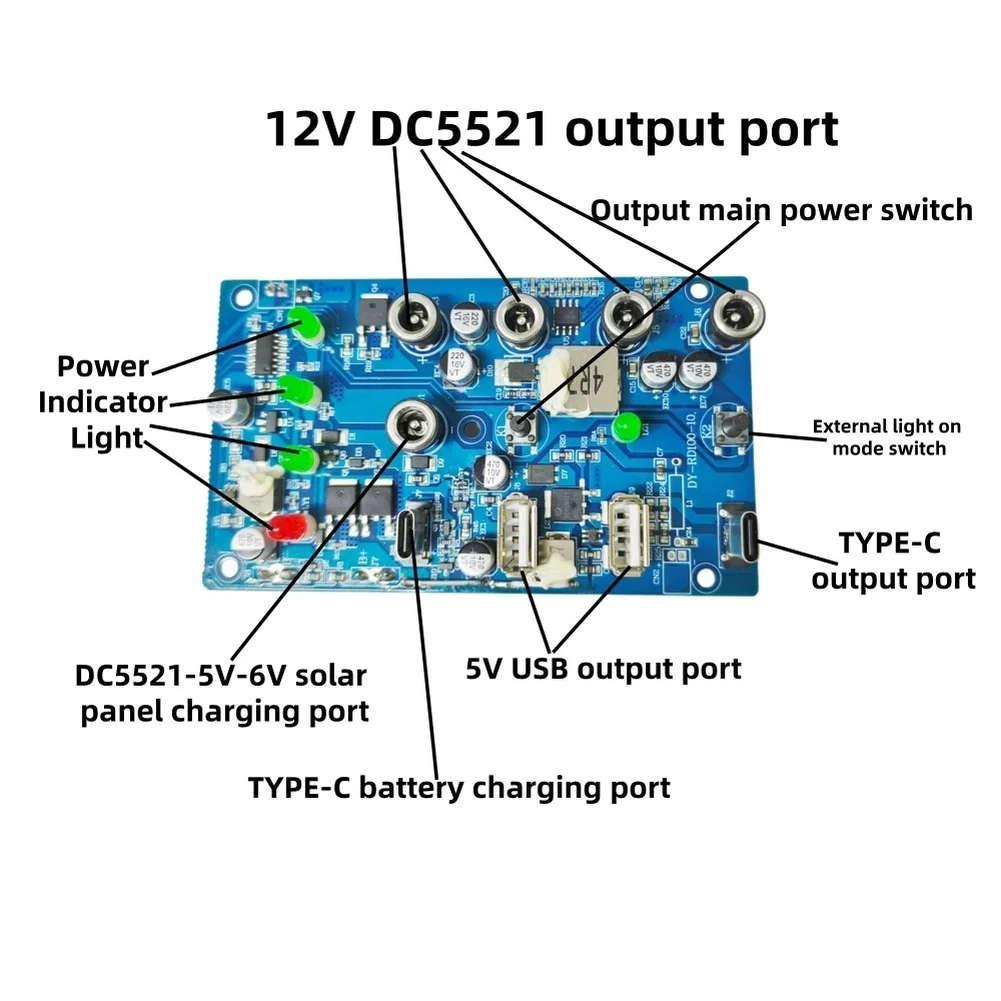 3.2V Input Solar Charge Controller for lifepo4 Cells with 5V 12V Output 4 DC Ports and External Light for mode