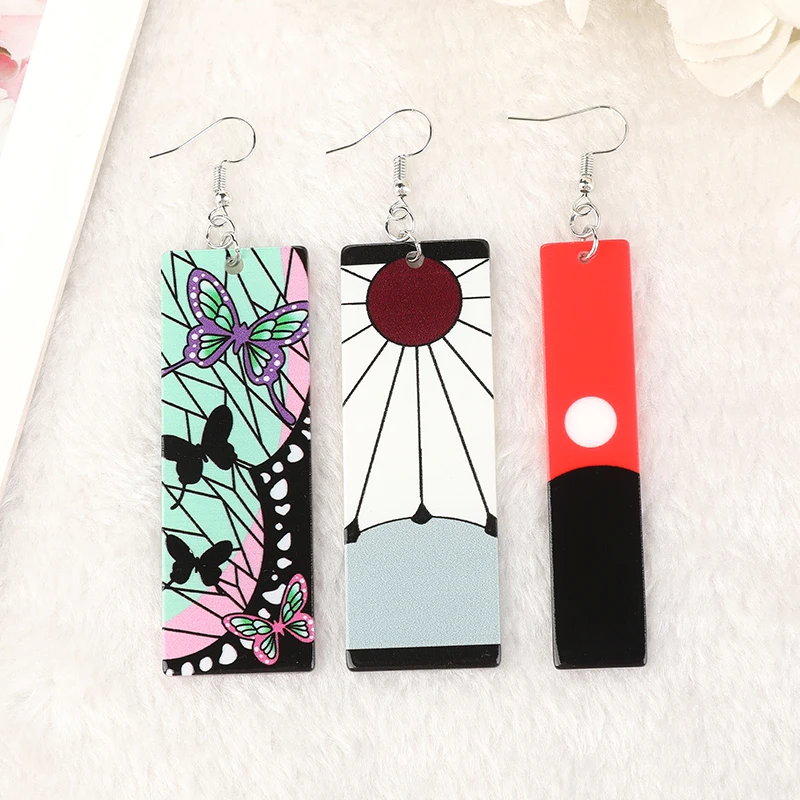 1Pair Anime Demon Slayer Drop Earrings For Woman Flatback Acrylic Cartoon Cosplay Dangle Charms Girl Birthday Gift