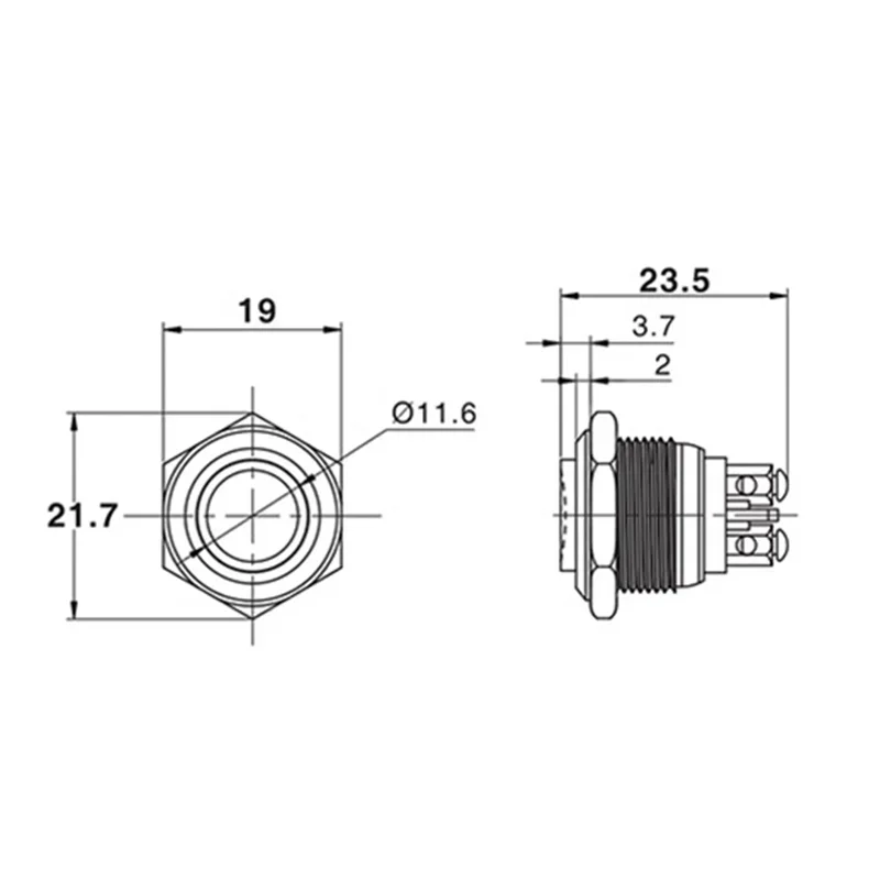 防水金属製押しボタンスイッチ,車の電源スイッチ,16mm, 5個,20個