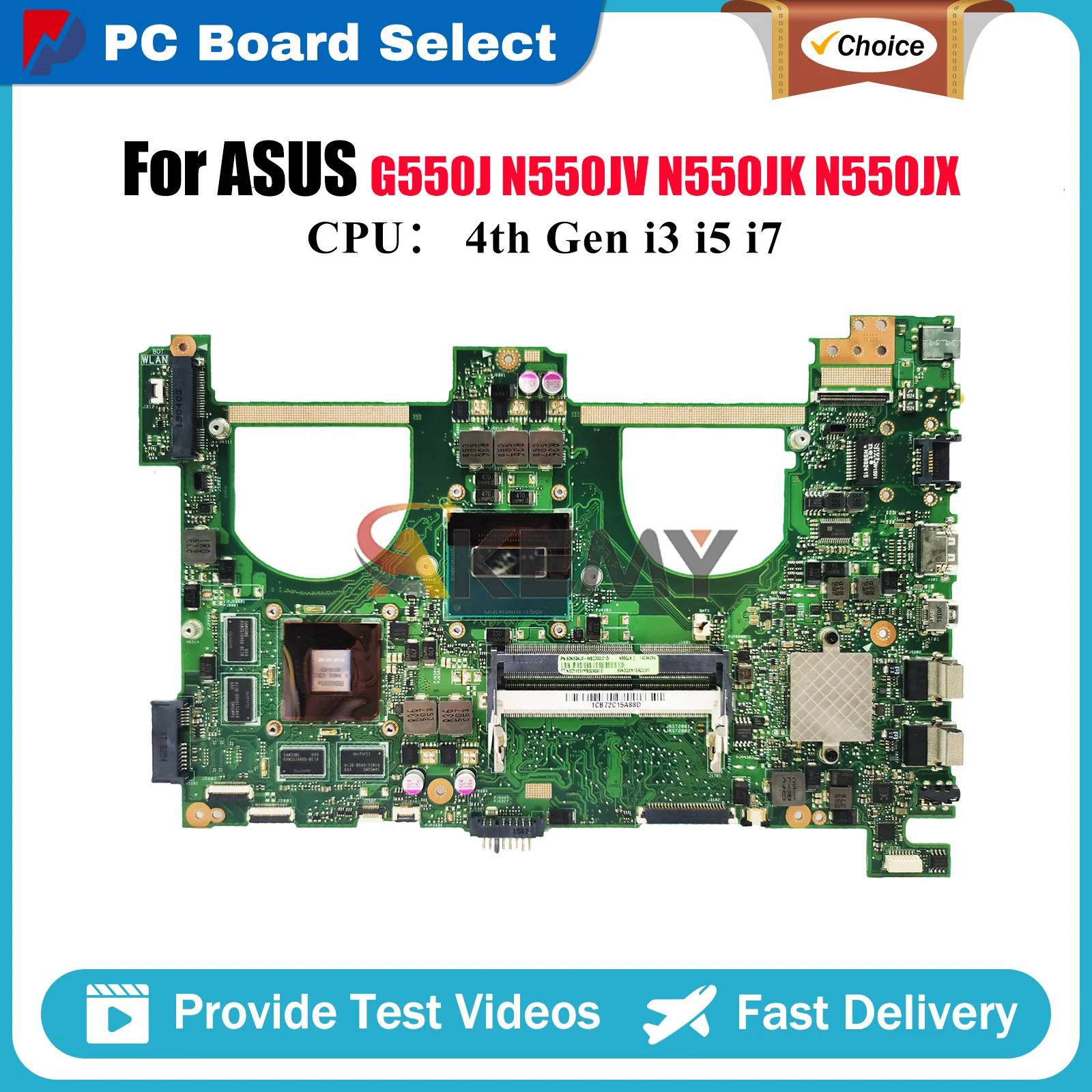 

N550JV Laptop Motherboard For ASUS ROG G550J N550J N550JV N550JX N550JK Notebook Mainboard With i3 i5 i7 CPU 100% tests OK stk