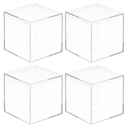 2/4pcs Clear Acrylic Plastic Storage Box Square Cube Display Case with Lid Container Box Dust Proof Display Box Showcase