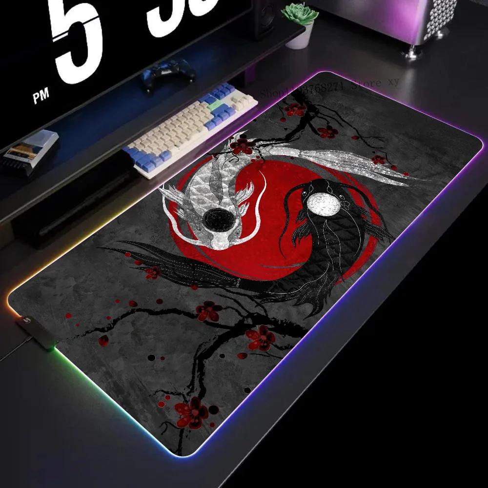 

Yin Yang Koi Mousepad XXL RGB Gaming Mouse Pads HD Black Gamer Accessories Large LED