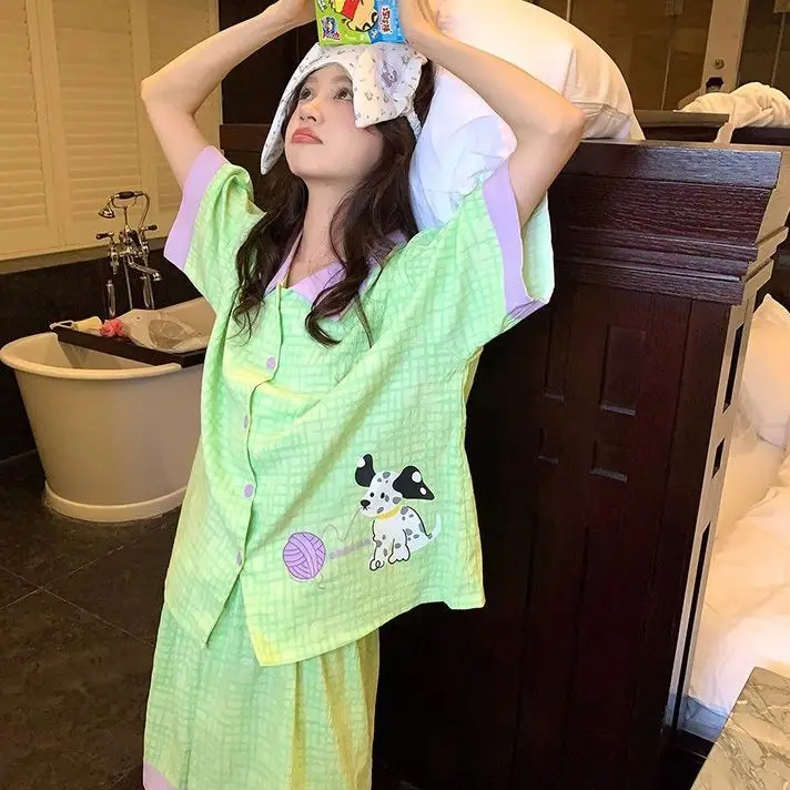 

2Pcswomen's Pajamasshort Sleeved Pajama Setsummer Pajamascomfortable and Soft Pajamashomewear Setnew Cartoon