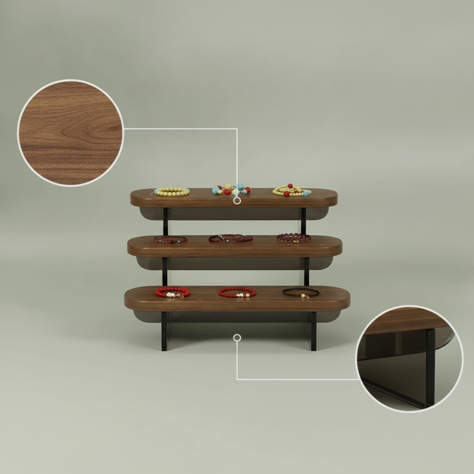 Jewelry Stand Space-Saving Stepped Display Stand Tiered Riser Easy to Clean Organizer No Assembly for Collectors, Dressing Table
