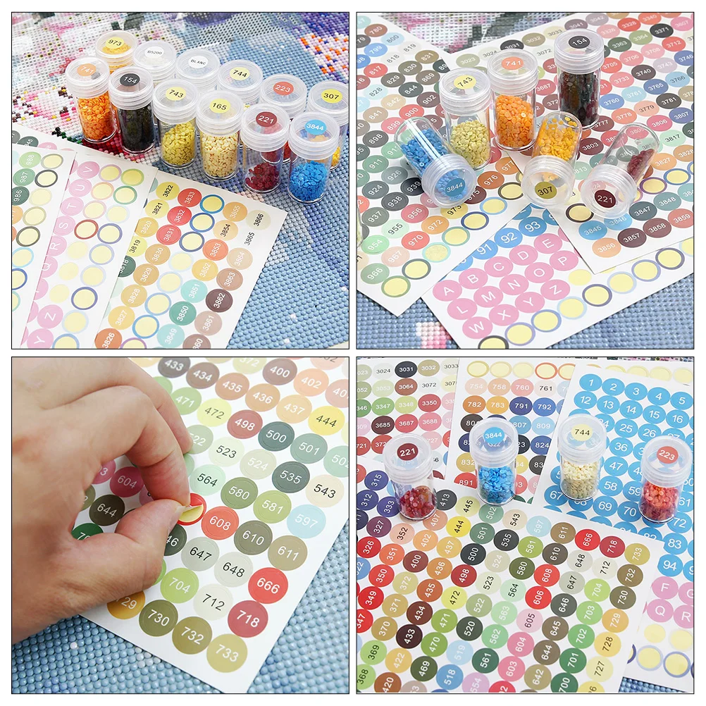 8pcs 8 Sheets Stickers Cross-Stitch Number Labels Adhesive Marking Tool Rhinestone Embroidery Storage Organizer