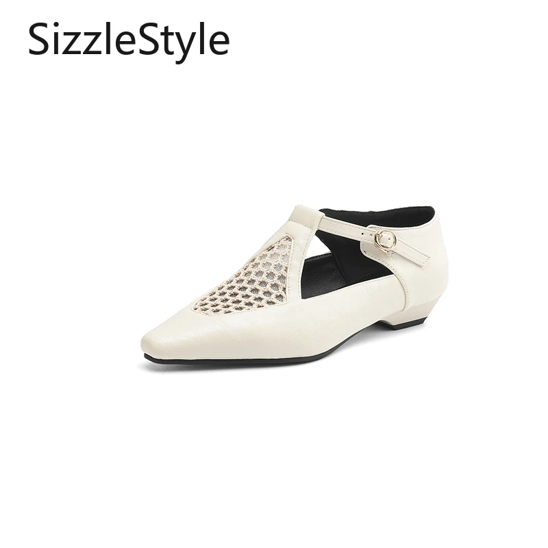 

Fashionable Women's Pointed Toe T-shaped Buckle Shallow Mouth Comfortable Low Heel Simple Mary Jane Shoes