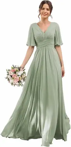 2025 Wedding Bridesmaid Dress V-neck Floating Cuff Pocket Bridesmaid Dress A-line Chiffon Long Split  Formal Wedding Party Dress