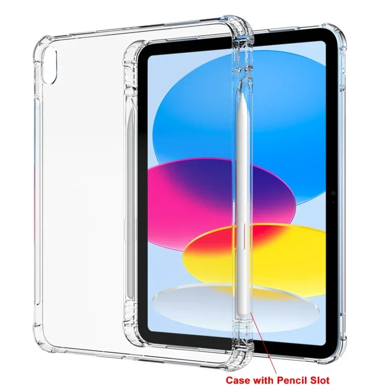 Pencil Solt Case for iPad Pro 13 11 2024 12.9 10 8 7 6 Air Mini 5 4 Tablet Cover Clear Soft Air-bag Corner Shockproof Pen Holder