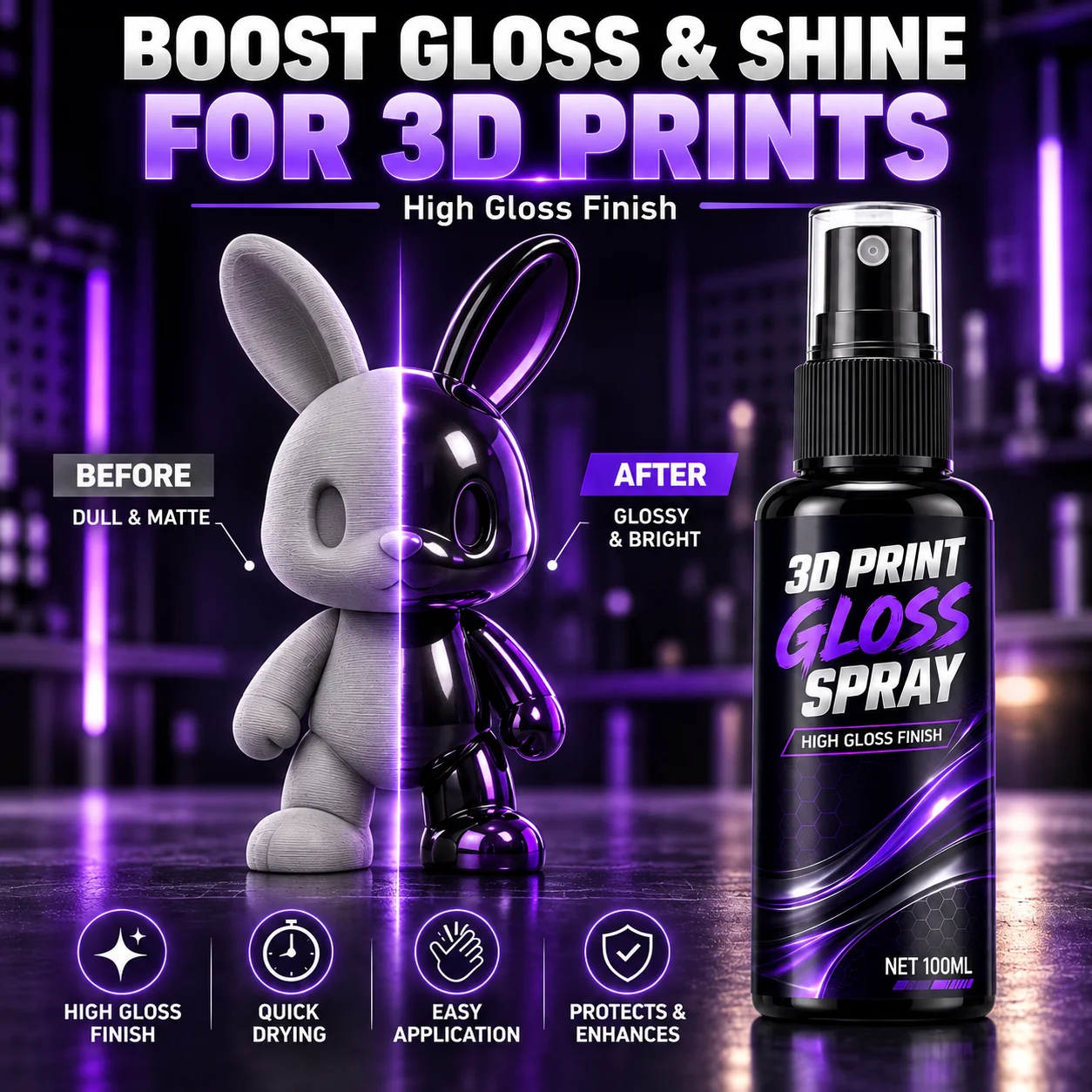 100ml/200ml 3D Print Parts Gloss Spray, Quick Dry Surface Shine Enhancer for PLA ABS PETG TPU Resin Models Props Prototypes