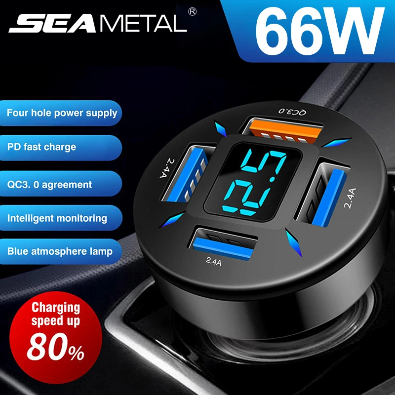 SEAMETAL 66W Auto USB Ladegerät Super Lade Telefon Ladegerät in Auto Zigarette Leichter Adpater 4-Port Schnelle Lade für Smartphone