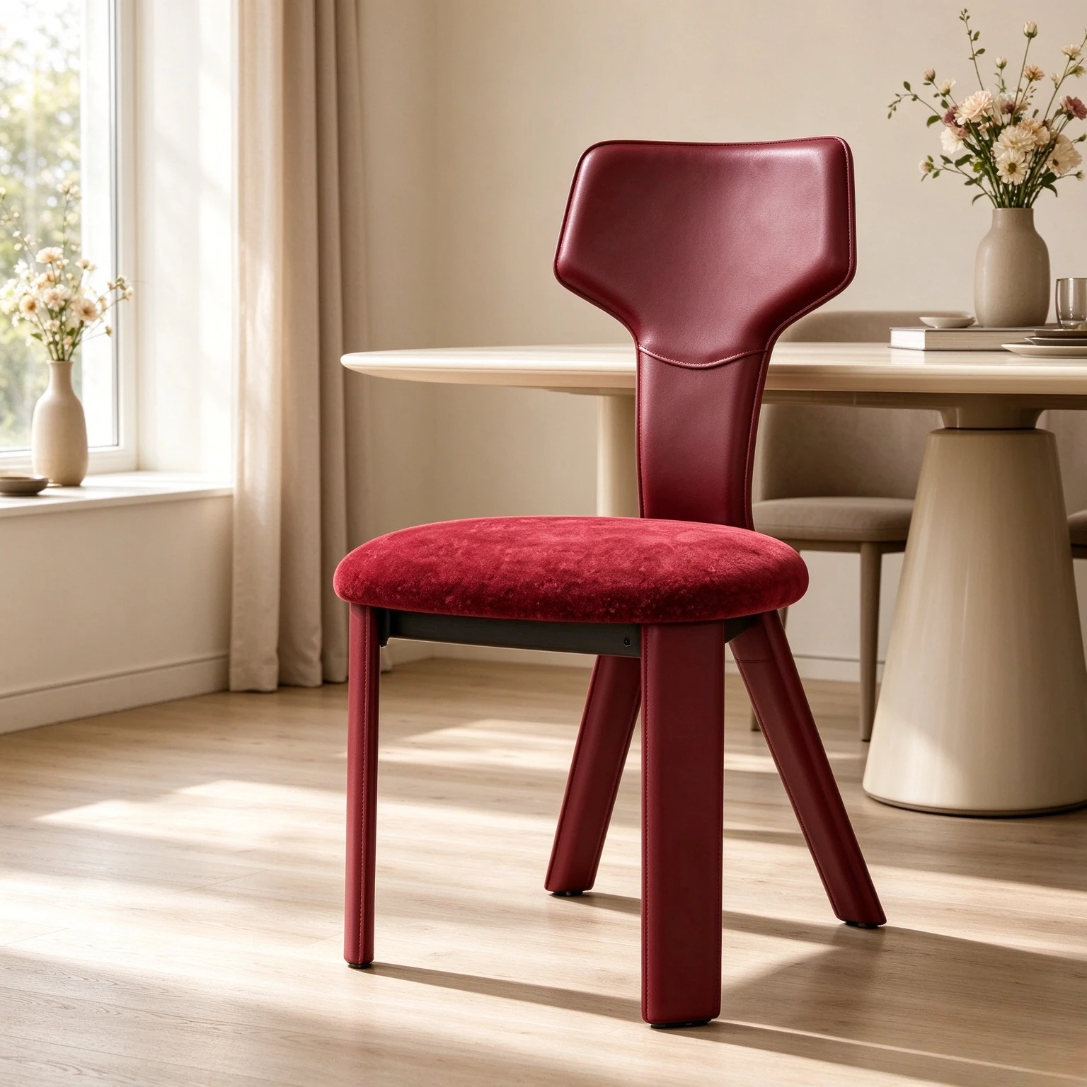 Nordic Inspired Saddle Leather Dining Chair with Backrest, Reception and Conference Seat for Hotel, Cafe, Living Room and Office