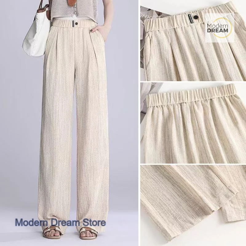 

Thin and narrow version of ice silk wide-leg pants women's summer new high waist casual nine-point straight loose casual pants