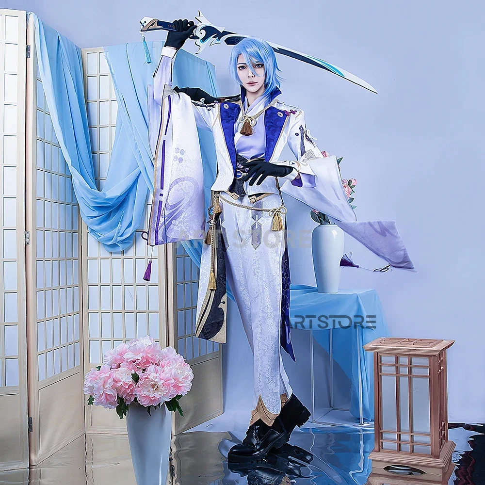 Anime Kamisato Ayato Cosplay Uniform Voor Mannen Pruik Anime Spel Genshinimpact Cosplay Ayaka Broer Ayato Kostuum Halloween Mannen