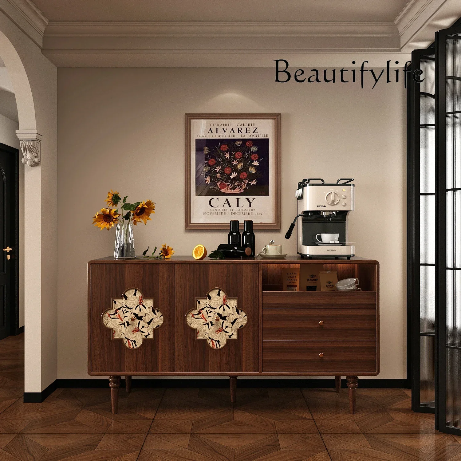 

Multi-layer lockers, living room, kitchen storage, household storage, solid wood custom pattern side cabinet