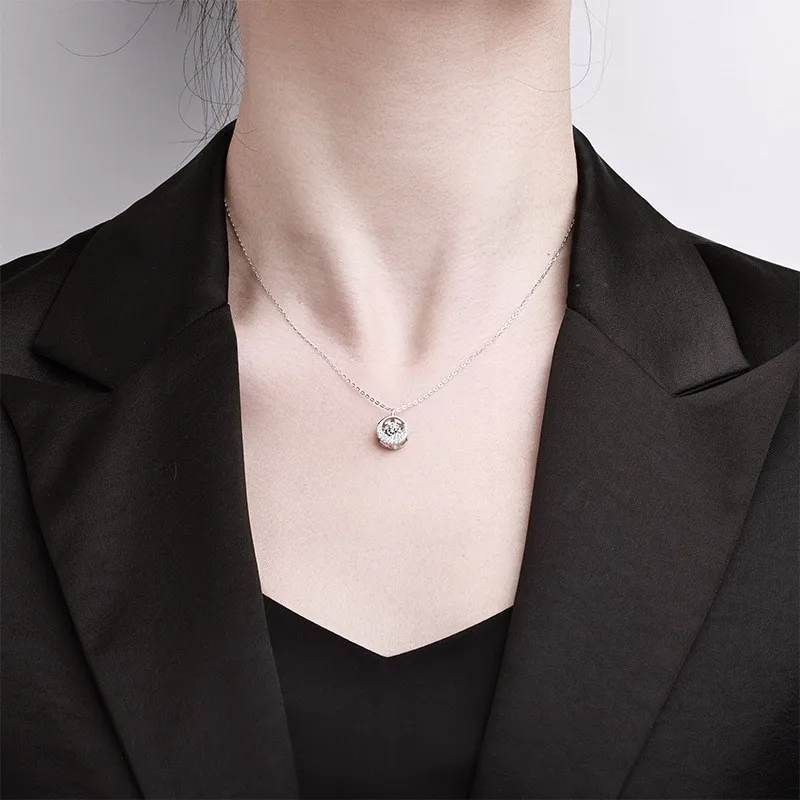 ZFSILVER الموضة العصرية s925 الفضة اللون D الأبيض مويسانيتي الكلاسيكية قطرة مستديرة قلادة جالبة للحظ النساء مجوهرات الحفلات هدية MS-735B