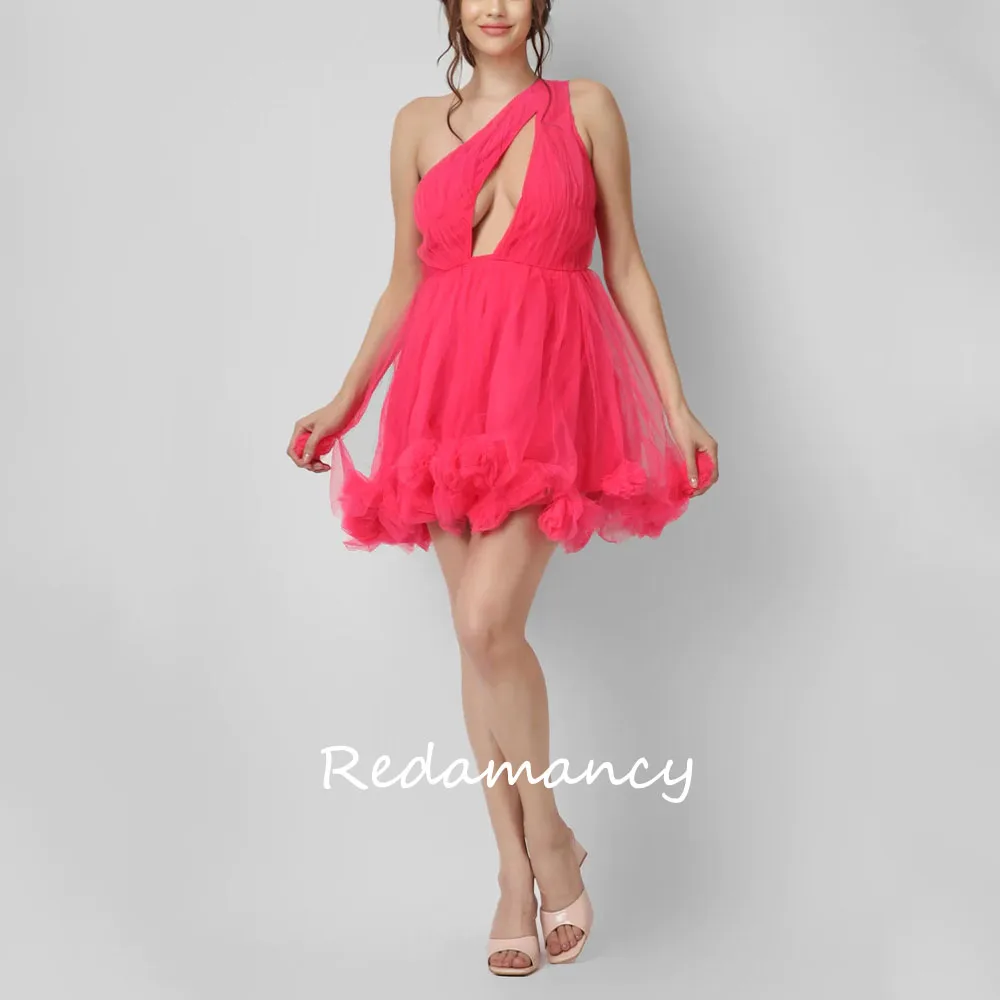 Redamancy Red One-Shoulder Tulle A-LINE Homecoming Dresses 2024 Backless Slim Knee-Length vestidos de novia Party Dress