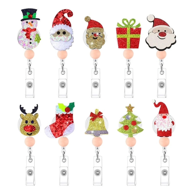 CORA 5Pcs Christmas Retractable Card Badge Holder with Clip for Access Cards Accessory, Clip-On Pass Card Badge Holder for