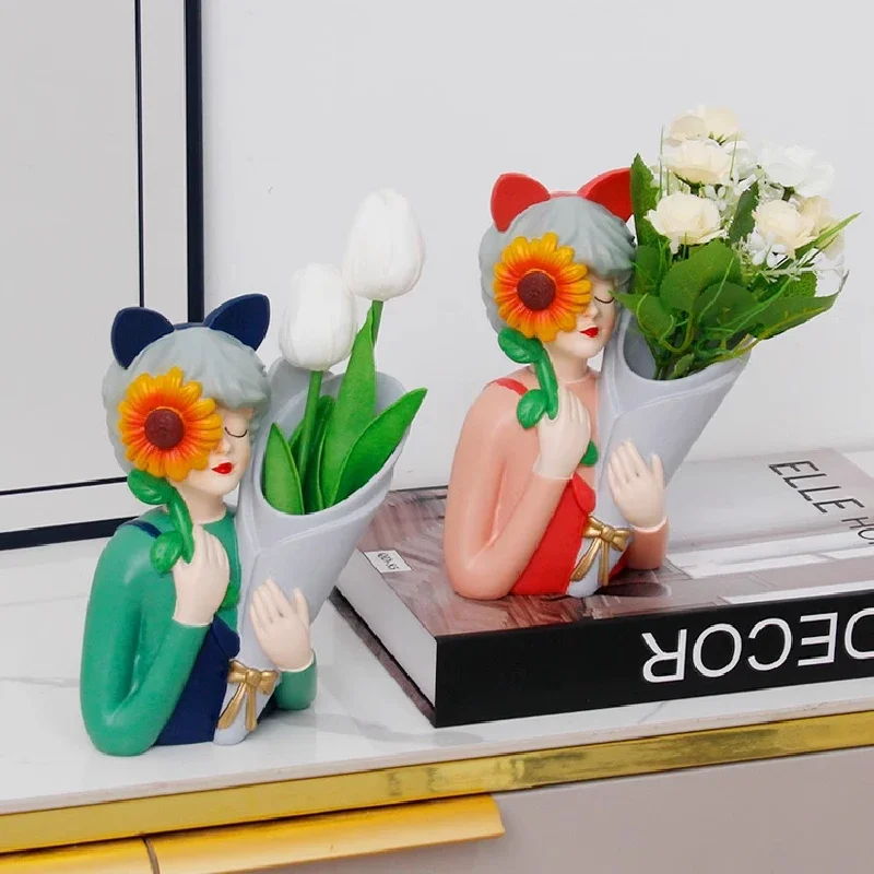 

Sunflower Girl Bouquet Vase Ornaments Living Room Wine Cabinet TV Cabinet Dried Flowers Artificial Flowers Decoration Gifts