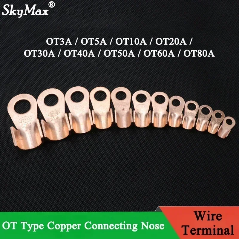 OT Typ 3A 5A 10A 20A 30A 40A 50A 60A 80A Zacisk przewodu Czerwona miedź Bare Nos Lugs Crimp Open Mouth Cable Connector Splice