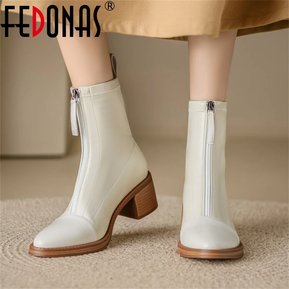 

FEDONAS Fashion Elegant Women Ankle Boots Thick High Heels Autumn Winter Short Shoes Woman Pointed Toe Zipper Office Boots