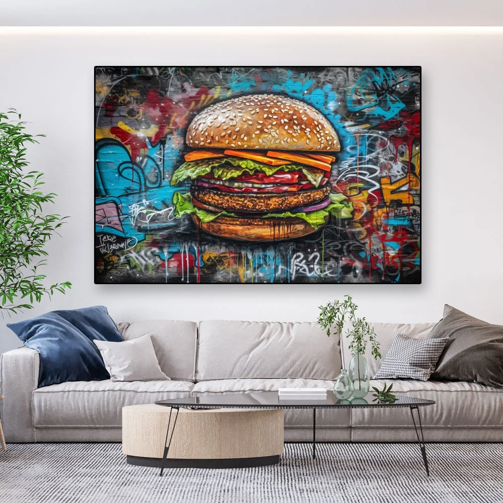 Burger Graffiti Canvas Poster Fast Food Wall Art Print Urban Art  Street Pop Art Graffiti Wall Art For Living Room Decor