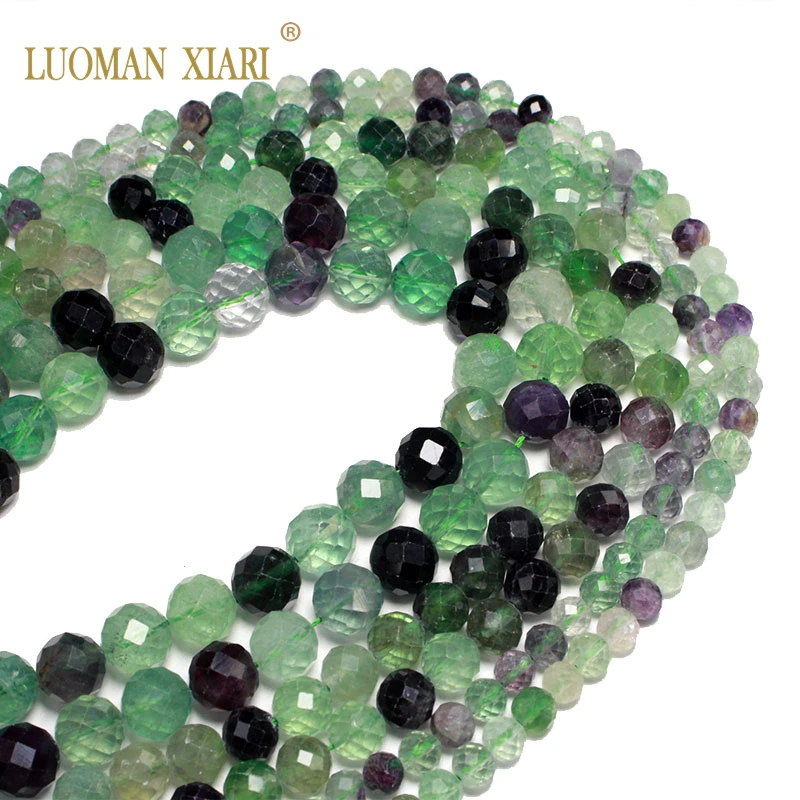 Fine AAA Round 100% Natural Stone Hard Cut Faceted Beads Fluorite For Jewelry Making DIY Bracelet Necklace Earrings 6/8/10MM