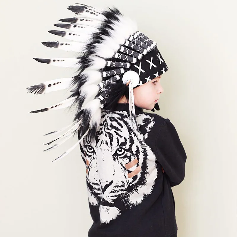 Indian Feather Headwear Halloween Party Cosplay American Native Indian Feather Headdress Photography Prop Headband Headpiece