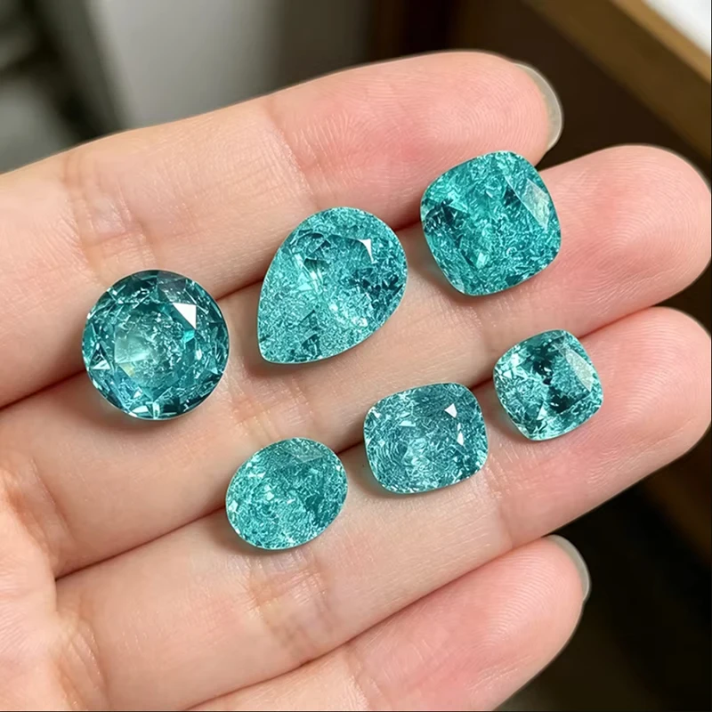 Lab Grown Paraiba Cushion Shape Tourmaline Gemstone Cracked Ice Cut for Jewelry Making Selectable Material with AGL Certificate