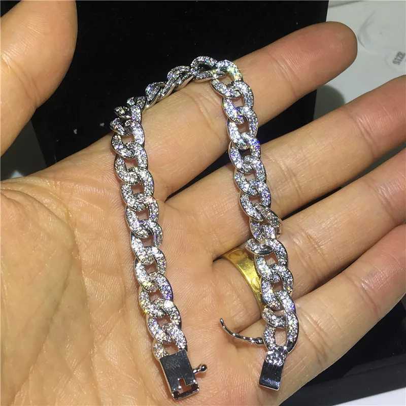 

Handmade Luxury bracelets Micro pave AAAAA cz White Gold Filled Silver Colors CHain Party Wedding bracelet for women Men Jewelry