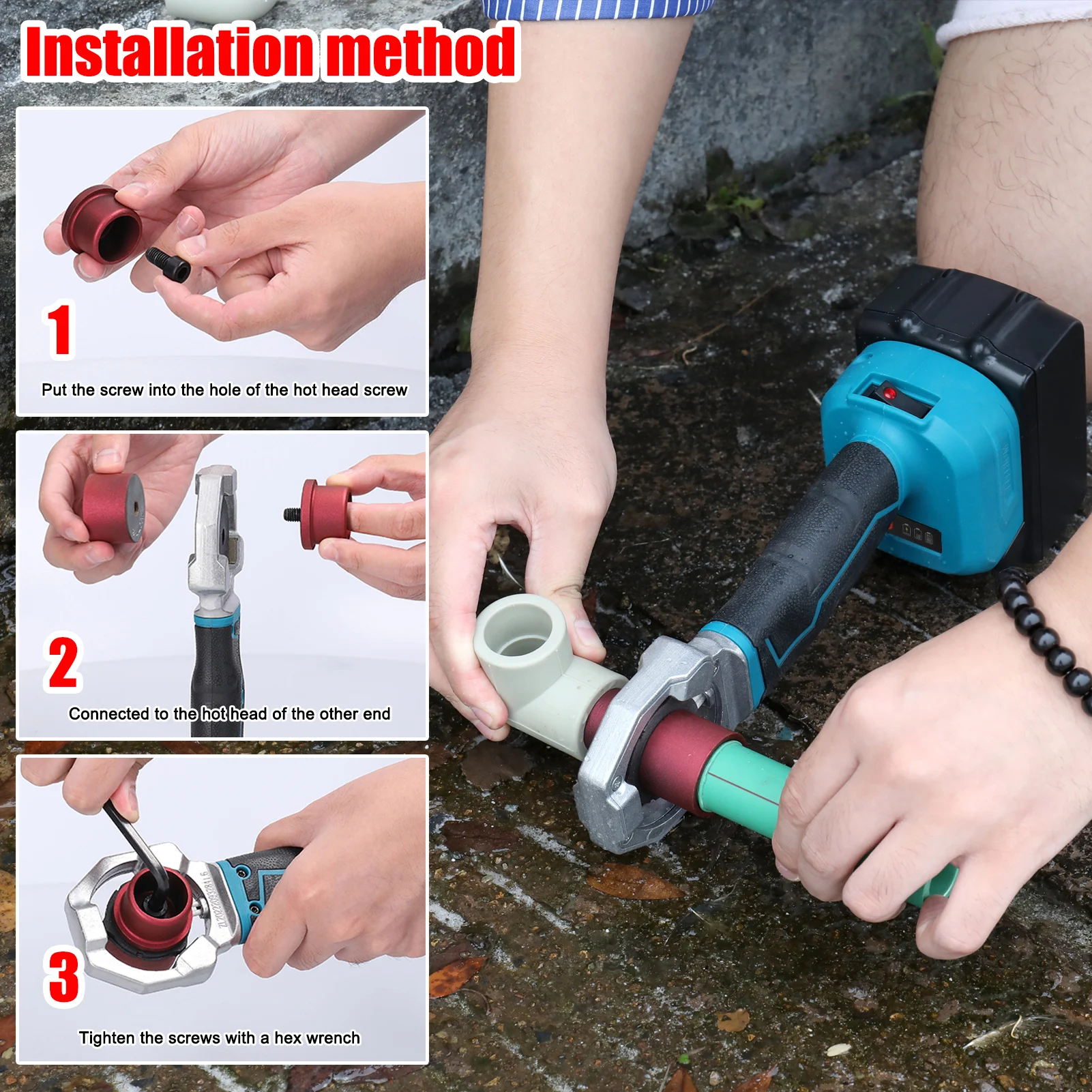 

Lithium Water Pipes Melting Device Household PPR Welding Machine 340℃ Constant Temperature with 20mm 25mm 32mm Replacement Heads