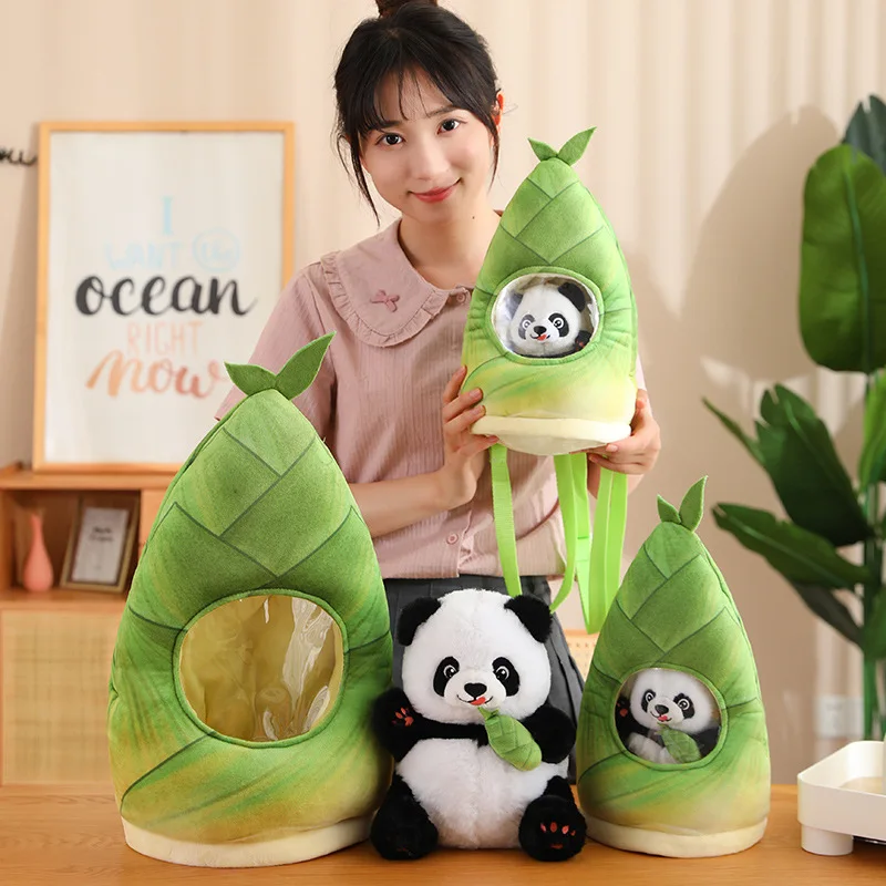 Ctue Funny Bamboo Panda Plush Toy Cute Stuffed Animals Hiding Pillow Intresting Bag Soft Toys