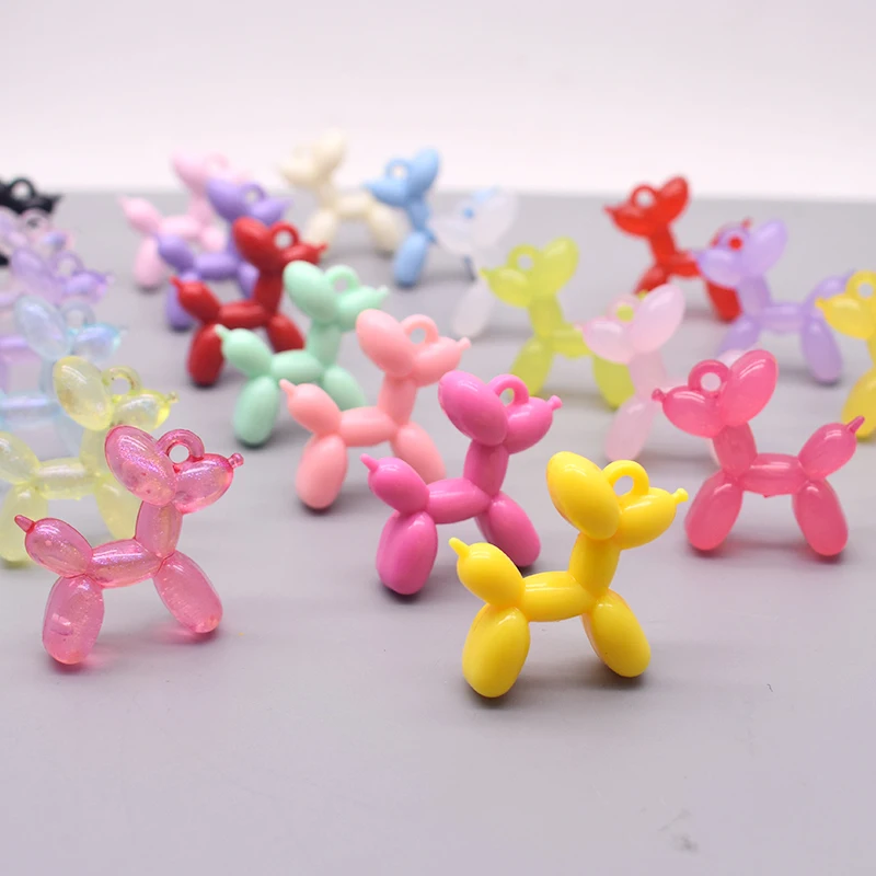 Jelly Color Stereo Lovely Animal Balloon Dog Luminous effect Acrylic Charms Jewelry Making DIY  Necklace Key chain Decoration