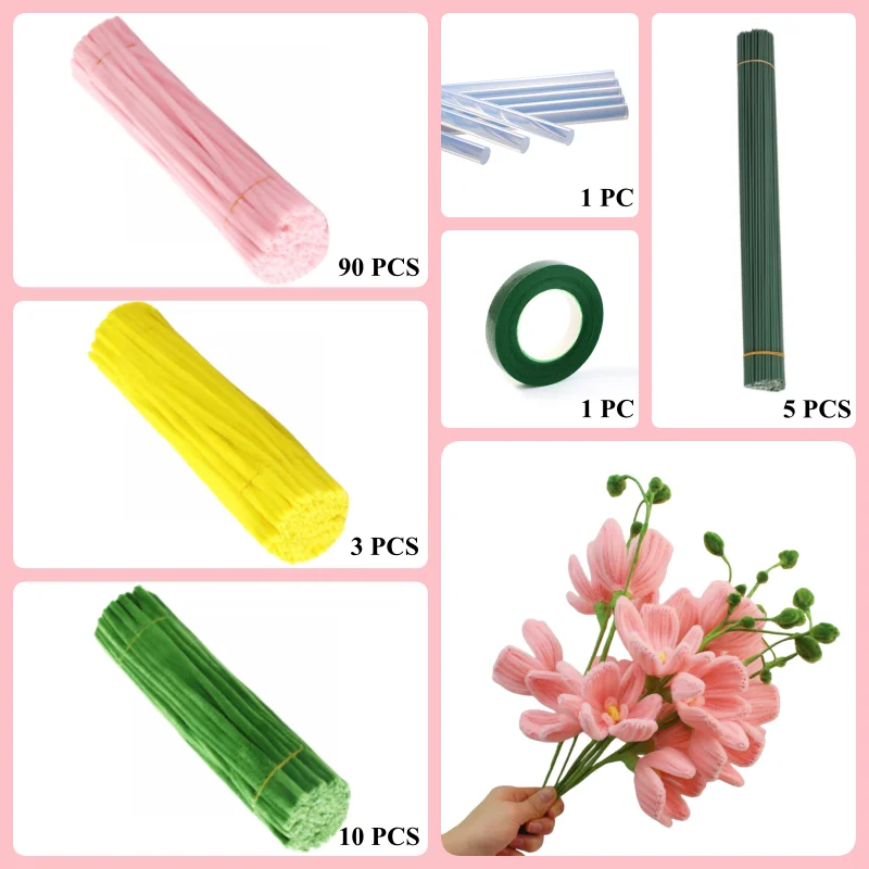 30 cm Pipe Cleaners Artificial Simulation Moth Orchid Flower Handmade Making Kit DIY Kids Educational Craft Supplies